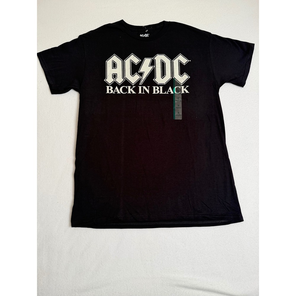 AC/DC Back In Black Graphic T-Shirt Mens Medium Black Cotton Short Sleeve Tee